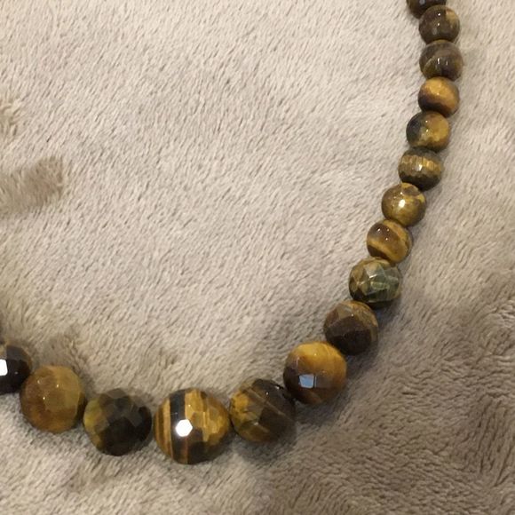 VINTAGE Sterling Silver Faceted Tigers Eye Necklace - Picture 5 of 11